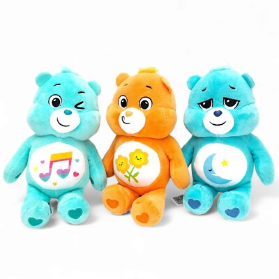 Care Bear Lot of 3 Plush Basic Fun Inc Heartsong, Sleeptime Freindship Bear 9 in
