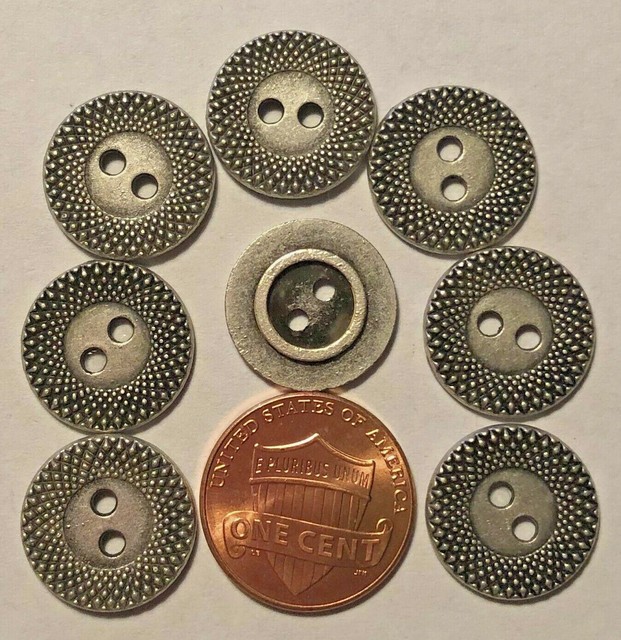 8 Antiqued Silver Tone Metal Sewthrough Buttons Almost 5/8" 15.3mm
