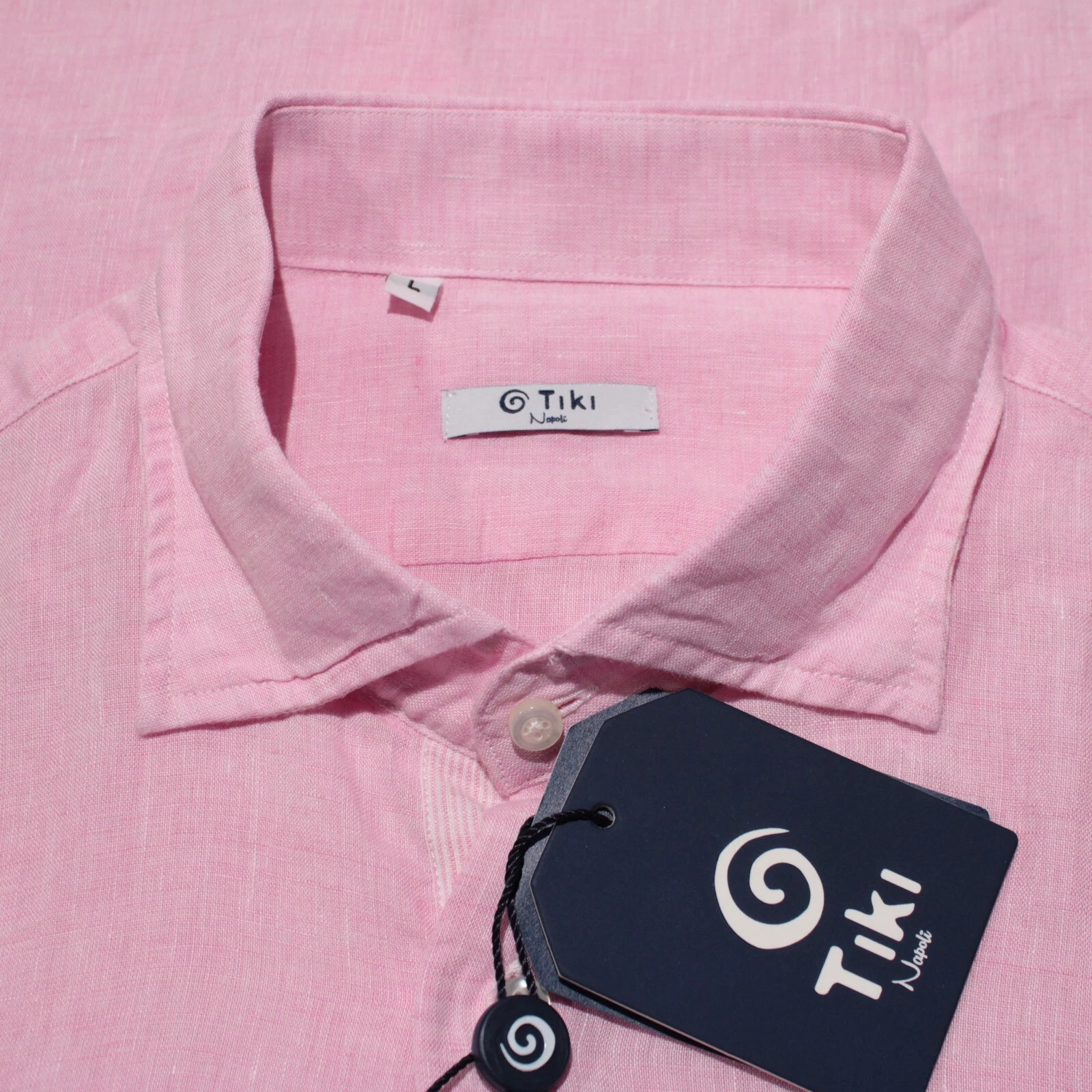 Tiki NWT Casual Button Down Shirt Size Large in Solid Pink 100% Linen