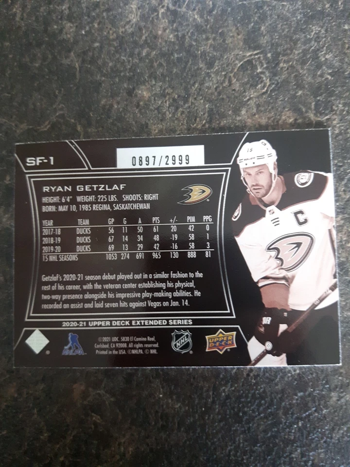 2020-21 Upper Deck Extended Series Spx Finite 897/2999 Ryan Getzlaf Card# SF1 - Image 2 of 2