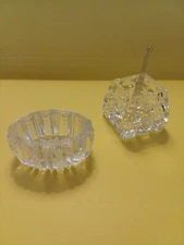 2 Open Salt Cellars 1 American Pattern Glass Antique 1 Square Salt w/Spoon