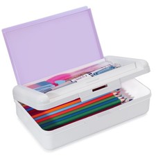 Double Layer Pencil Box, Hard Pencil case 2 Compartments, Plastic Large Capacity