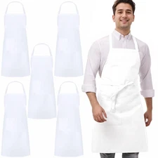5 Pack Black White Chef Servers Aprons with Pockets for Men Women Work