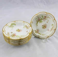 6 Haviland & Co Limoges Schleiger 235 B Double Gold Small Dessert Berry Bowls 5"
