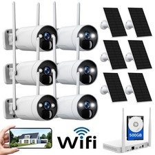 6Pcs 4MP Wireless Solar Battery Powered Security Camera System Home Outdoor Wifi