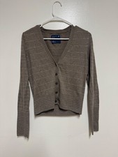 Vintage American Eagle Women's Brown  Silver Striped Button Up Cardigan Y2K - M