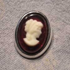 Vintage Whilte On Red Cameo/ Made In Italy /925 Sterling Setting Pendant 3/4 "