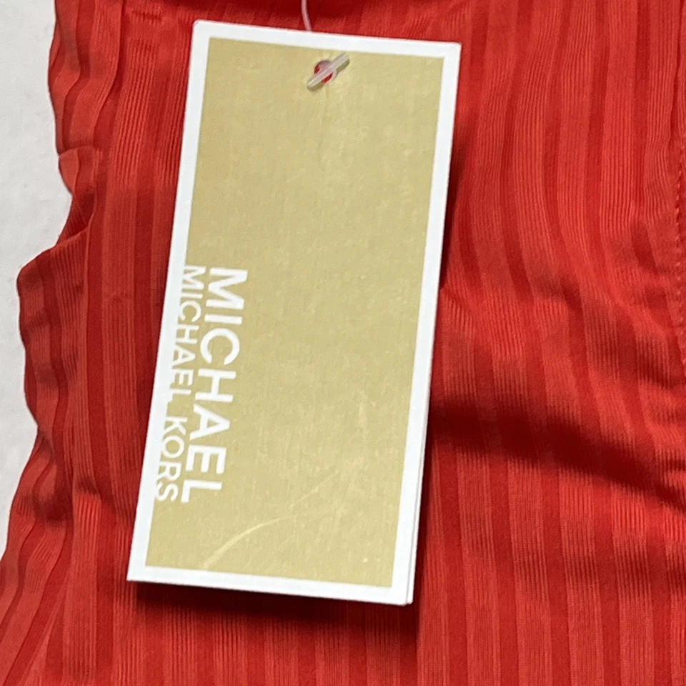 Traje de baño Michael Kors para mujer 10 coral naranja icónico faja anillo logotipo acanalado resort Foto 4 de 4