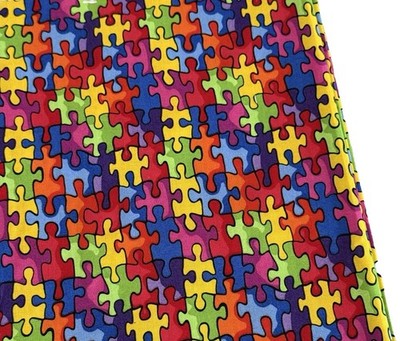 Jigsaw Puzzle AUTISM AWARENESS Cotton Quilt Fabric Print BTY Rainbow Sew 19596