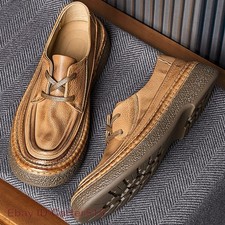 Retro Business British Round Toe Mens Lace Up Formal Dress Real Leather Shoes sz