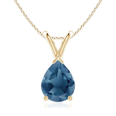 Angara natürlicher birnenförmiger 1,9 ct London Blautopas Anhänger in 14K Gelbgold