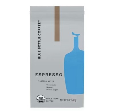 Blue Bottle Whole Bean Organic Coffee, Espresso, Dark Roast, 12 Oz bag-Exp 02/27