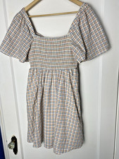 Madewell Lucy Tie-back Mini Dress Size Small Plaid Smocked Flutter Sleeve NWOT