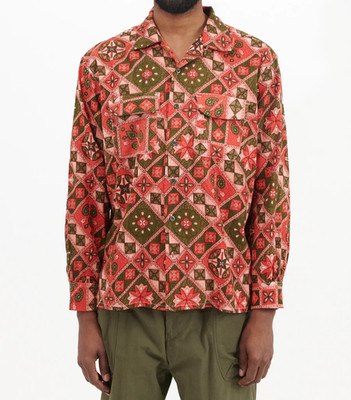 ENGINEERED GARMENTS CLASSIC LONG SLEEVE PINK OLIVE ETHNO PRINT COTTON MENS SHIRT