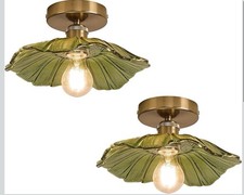 Chandelier Flush Mount Ceiling Light, Clear Glass Shade, 1-Light, Green