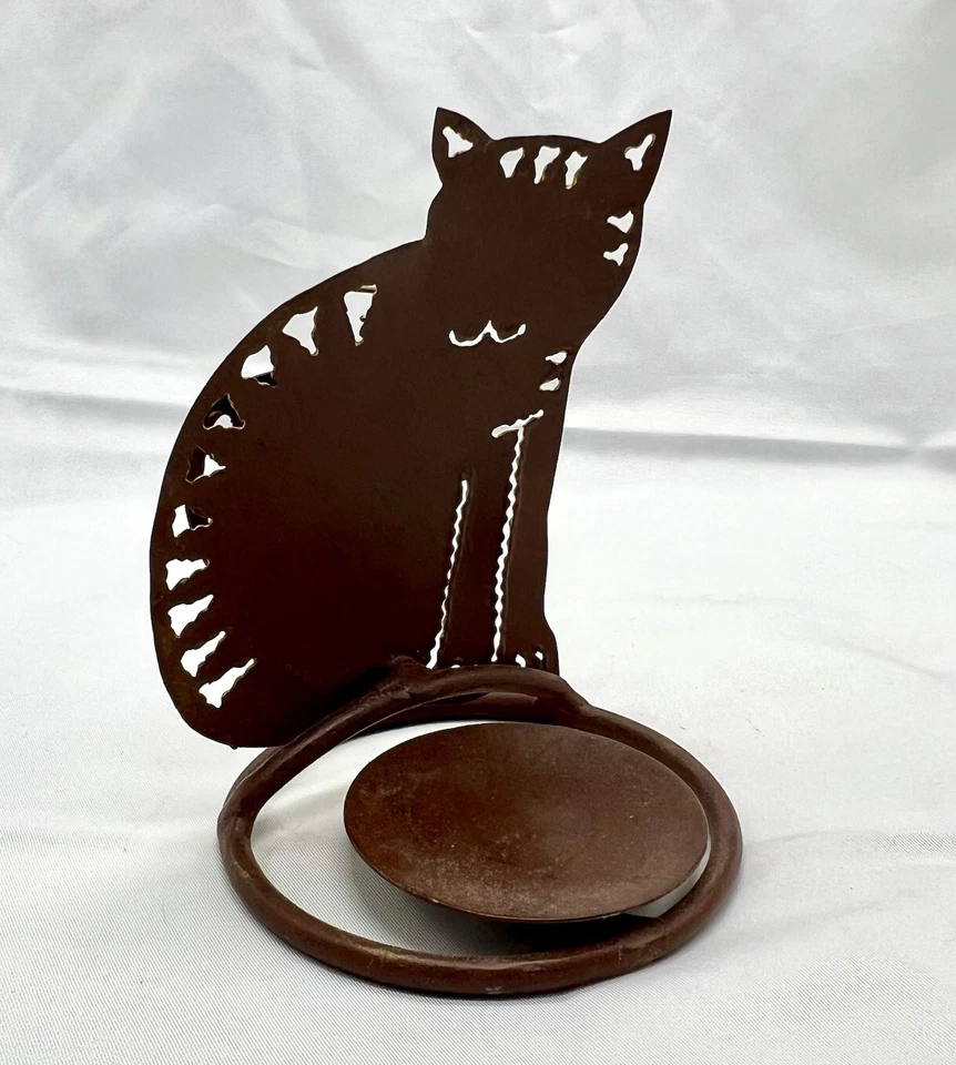 Candelabro para gato naranja/marrón quemado arte en metal artes y manualidades rústicas Foto 3 de 4