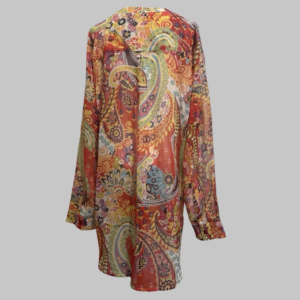 Soft Surroundings Sheer Paisley Floral Bohemian Resort Oversized Tunic Top 1X - Image 2 of 4