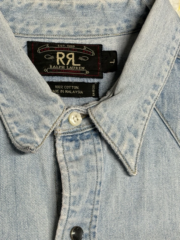 Camisa vaquera Ralph Lauren doble RRL para hombre X-grande perla a presión Foto 2 de 4