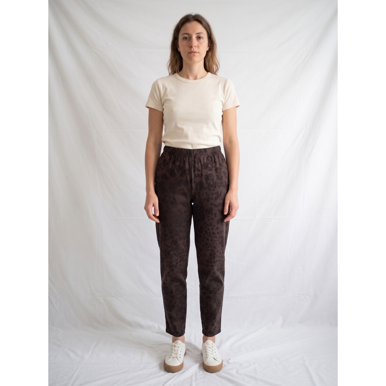 Pantalone Da Donna Gamba Affusolata Marrone Taglia M Cotone Vita Alta Pantaloni