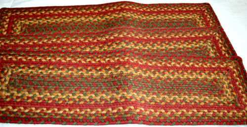 WOVEN BRAIDED STAIR TREADS SET 3 RED GREEN BROWN TAN 28X8.5" COUNTRY FARMHOUSE