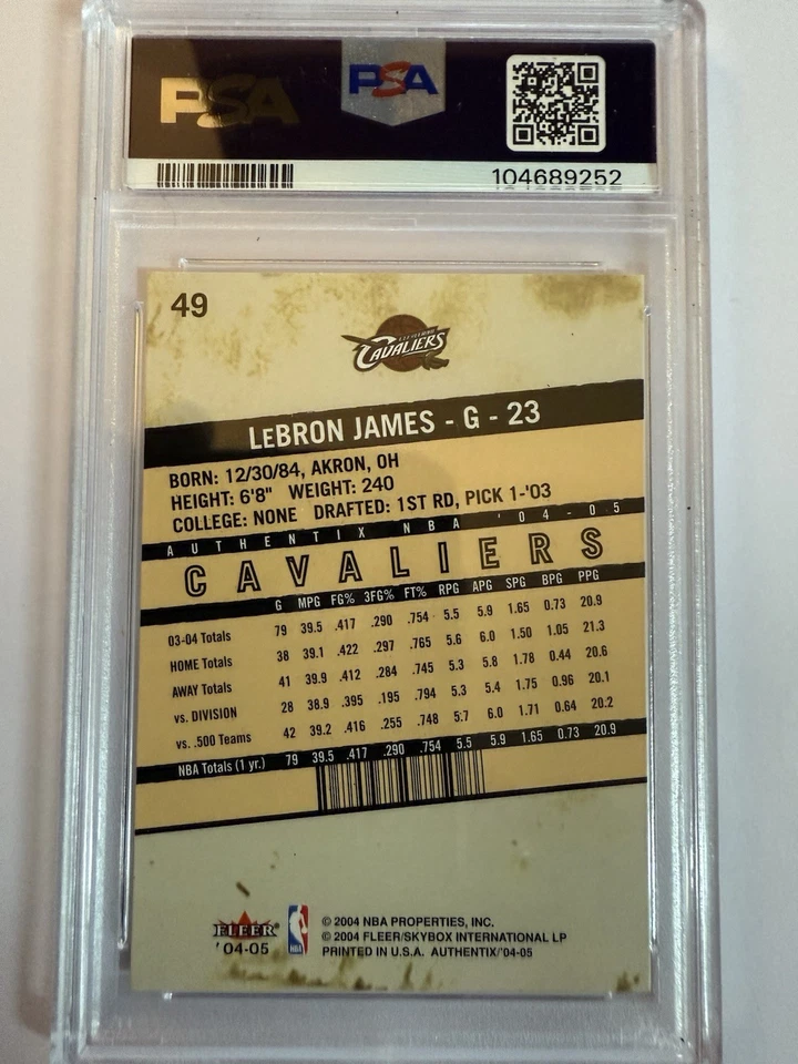 2004 Fleer Authentix #49 LeBron James PSA 9 Cleveland Cavs 2nd Year - Image 2 of 2
