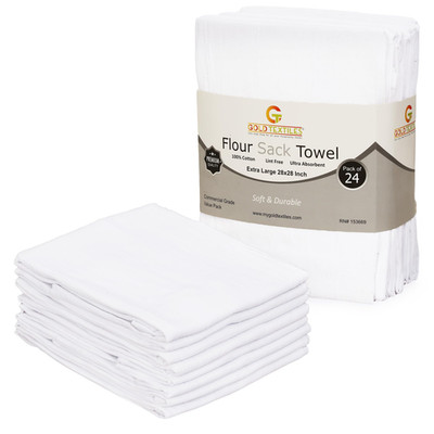 Gold Textiles White Flour Sack Towels 24 Pack - 28X28 100 Cotton Kitchen Towels
