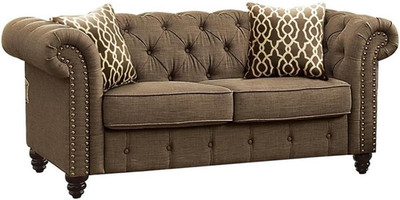Elegant Brown Tufted Loveseat with Nailhead Trim -  Aurelia Collection