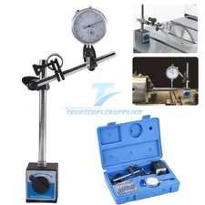 Precision Dial Indicator with Magnetic Base Holder Fine Adjustable Long 0.01"
