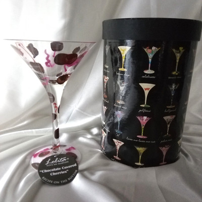 LOLITA LOVE MY MARTINI HAND PAINTED MARTINI GLASS CHOCOLATE COVERED CHERRIES