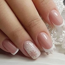 Christmas Press On Nails - Short Square Fake Nails with French Tip Style 13