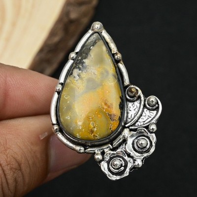 Bumble Bee Jasper Edelstein Handgefertigter 925 Silberring Ringgröße 7