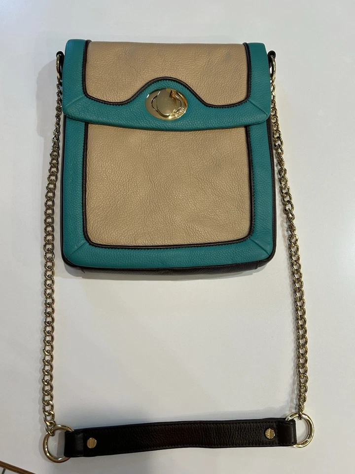 Bolsa tiracolo Bodhi couro azul-petróleo IPAD corrente longa alça de ombro varejo $298 - Imagem 4 de 4