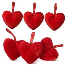 6 Pcs Valentines Hanging Heart Ornaments Handmade Velvet Hearts Gifts 4.3 Red