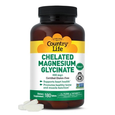 Country Life Chelated Magnesium Glycinate 400mg   High 180 Count (Pack of 1)