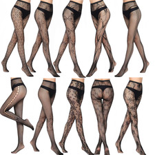 Black Fishnet Tights Elegant Hosiery Floral Hearts and Bow Pattern One size 6-14