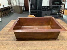 33" Copper Kitchen Sink Hammered Single Basin 9" Depth, 16 Gauge Drop In