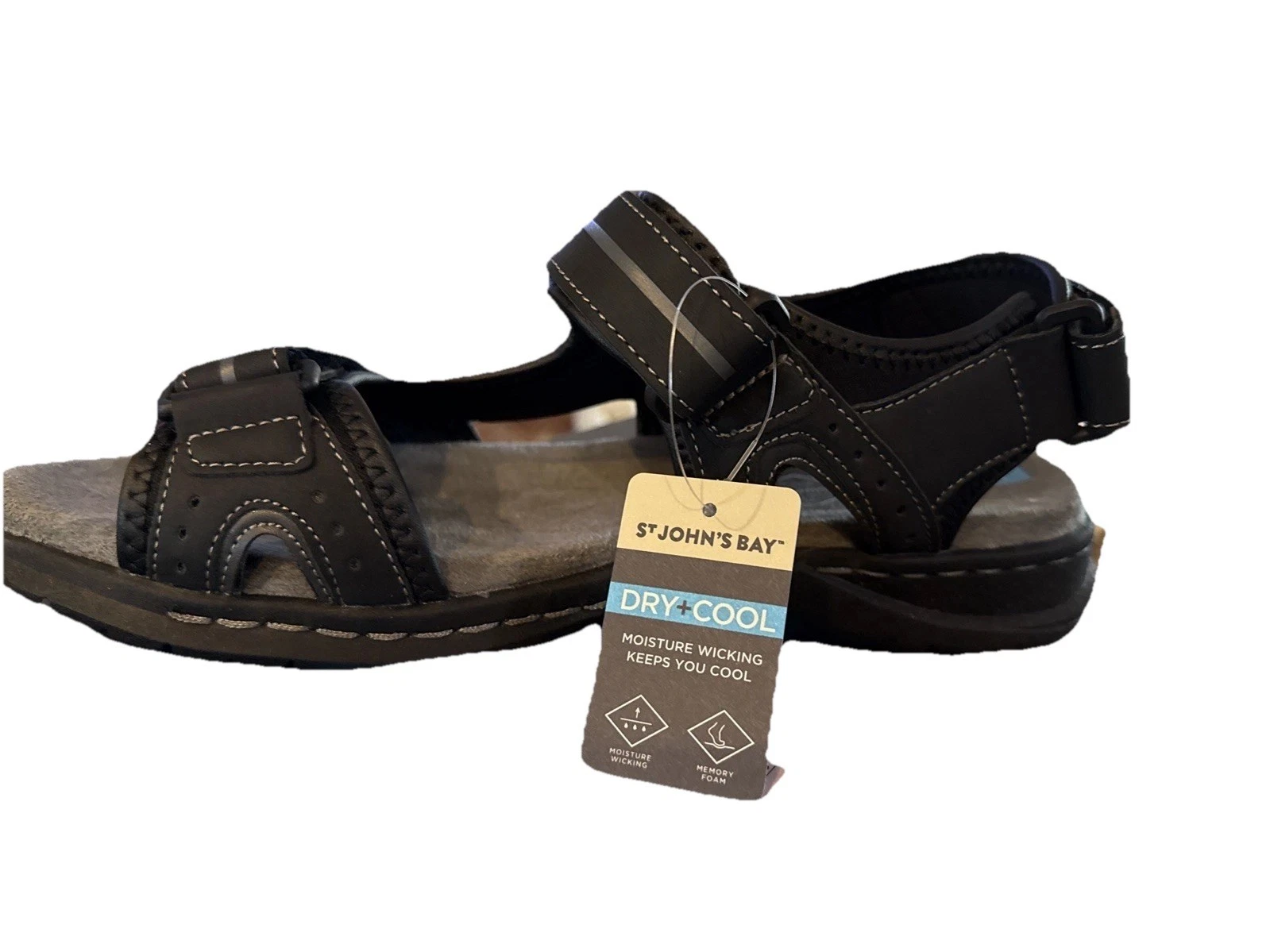 St. John Bay Badger Black Sandals Size. 10M Moisture Wicking Memory Foam DryCool