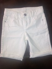 Justice White Denim Shorts Frayed Hem Girls Size 10 Slim