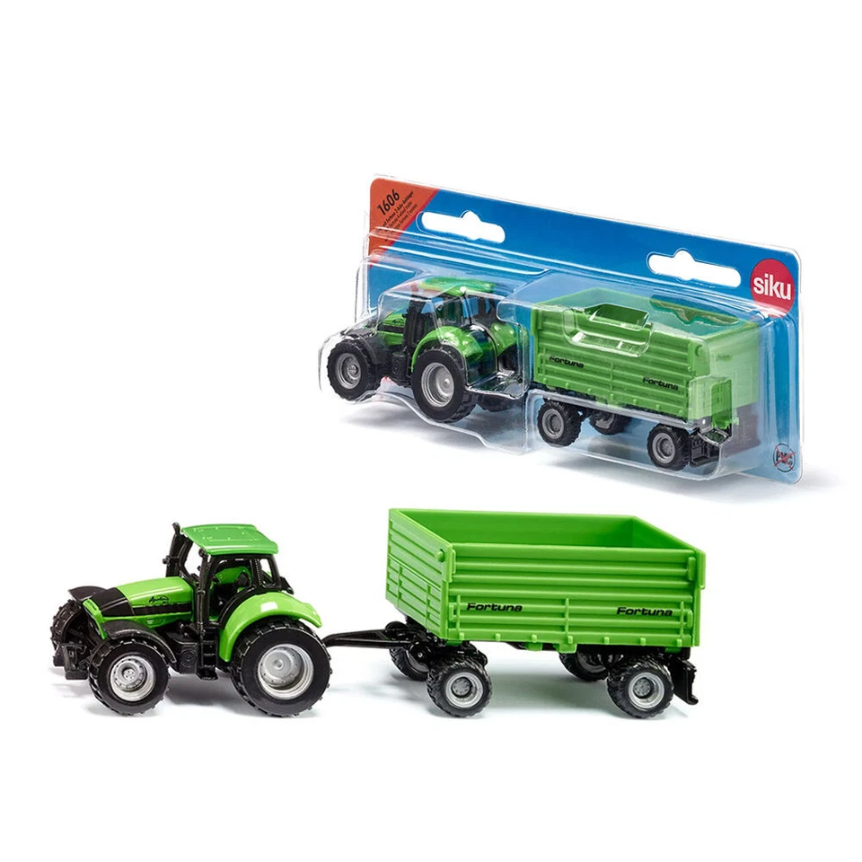 Siku Deutz Fahr Tractor With Fortuna 4-Wheel Trailer Green Model - Image 2 of 2