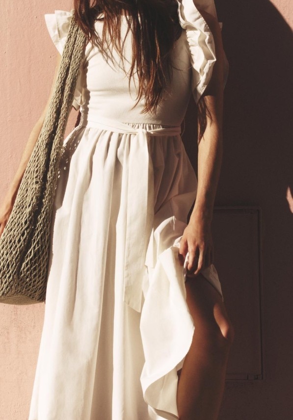 NWT ZARA RUFFLED COMBINATION DRESS S CHOCOLATE 0264