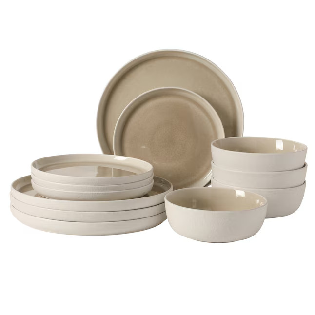 12 Piece Reactive Stoneware Dinnerware Set Light Taupe