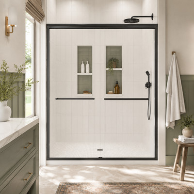 Framed Double Sliding Shower Door, 50-54'' W x 76'' H, 1/4'' Tempered Glass