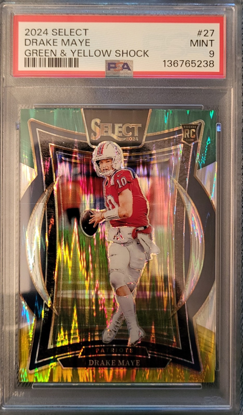 2024 PANINI SELECT GREEN & YELLOW SHOCK #27 DRAKE MAYE PSA 9