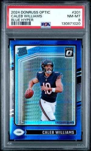 2024 PANINI DONRUSS OPTIC BLUE HYPER #201 CALEB WILLIAMS ROOKIE RC PSA 8