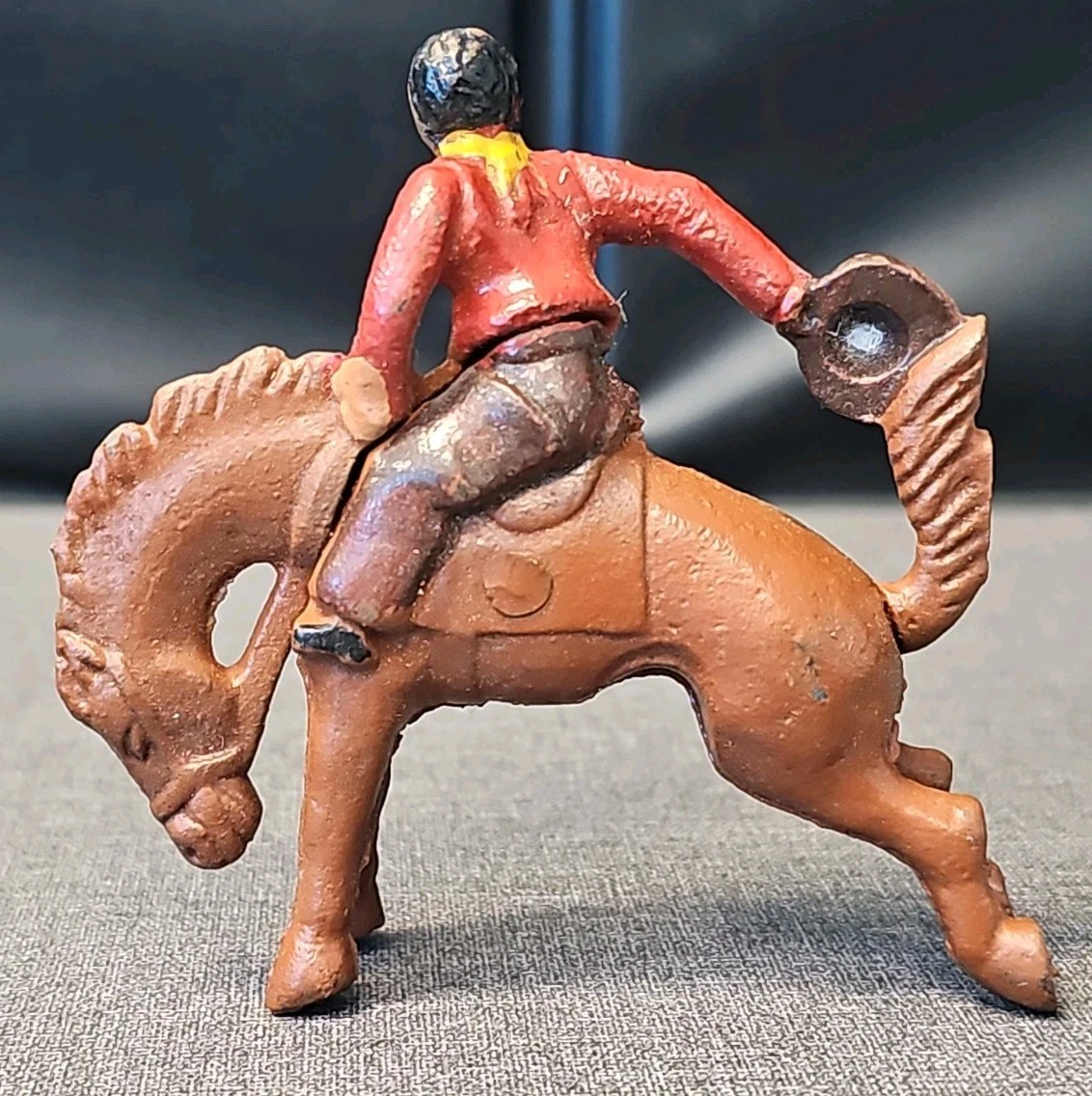 ORIGINAL EARLY IRON CAST TOY COWBOY MOUNTED ON HORSE EX