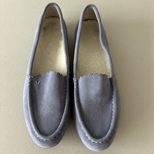 VIONIC WOMEN'S MCKENZIE SUEDE SLIPPERS SUPPORTIVE MOCCASIN LOAFERS LIGHT BLUE