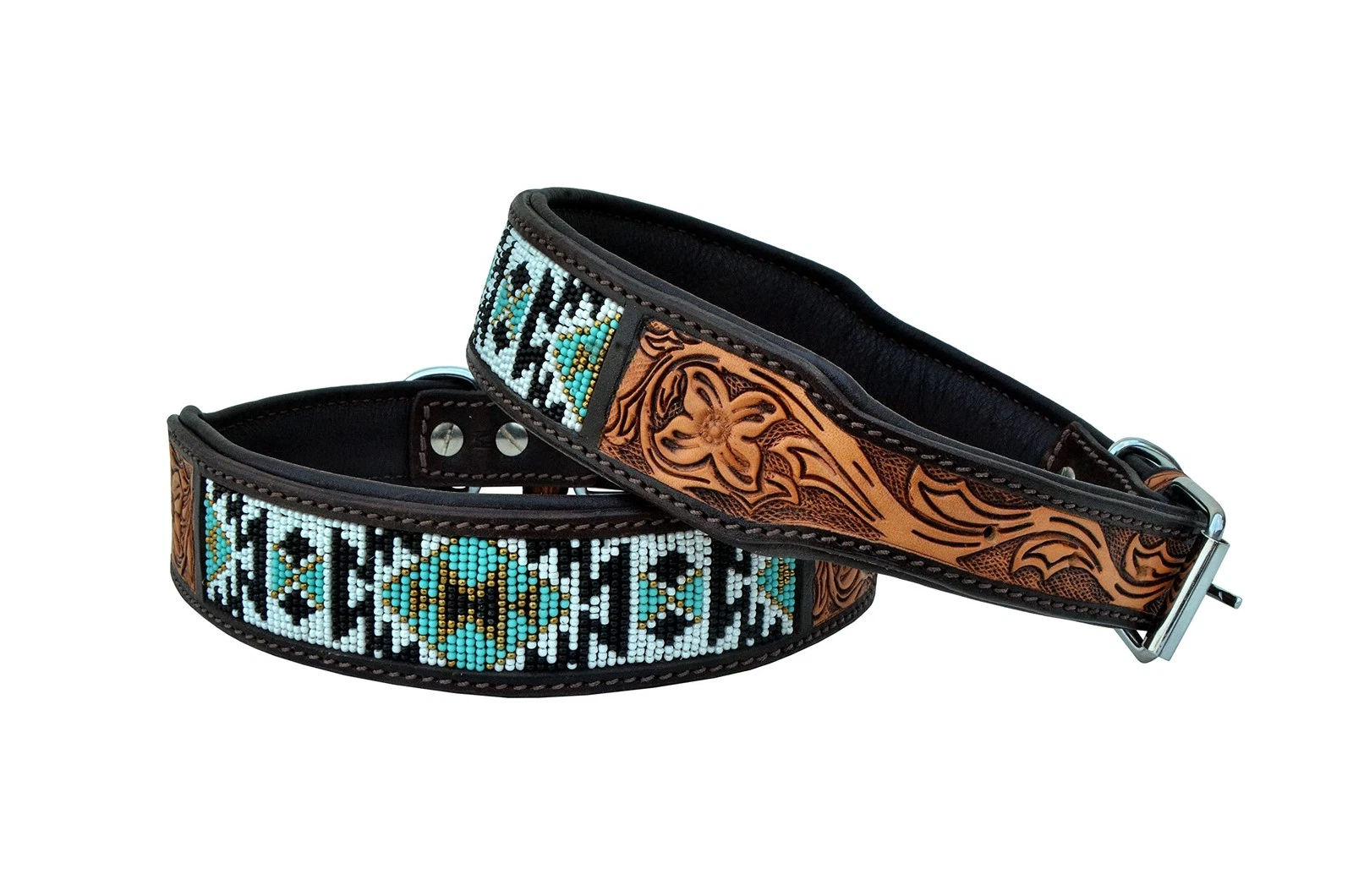 Leather Dog Collar Western Style Heavy Duty Hand Tooled Adjustable Beaded and
Opens in a new window