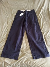 Zara Wide Leg Cropped Utility Pants Womens Size USA 31 Navy Blue