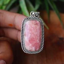 Pink Gemstone Charm Necklace: Rhodochrosite Soft Pink Pendant - Handmade Boho