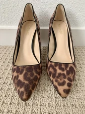 Leopard Print Brown Calf Hair Pumps Nine West Womens Heels Size 8.5